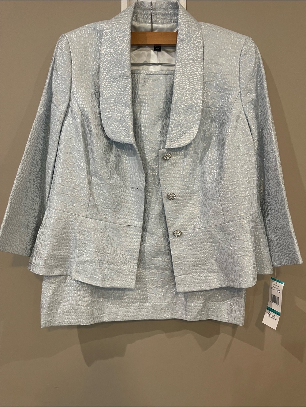 Albert Nipon Light Blue Textured Peplum Jacket